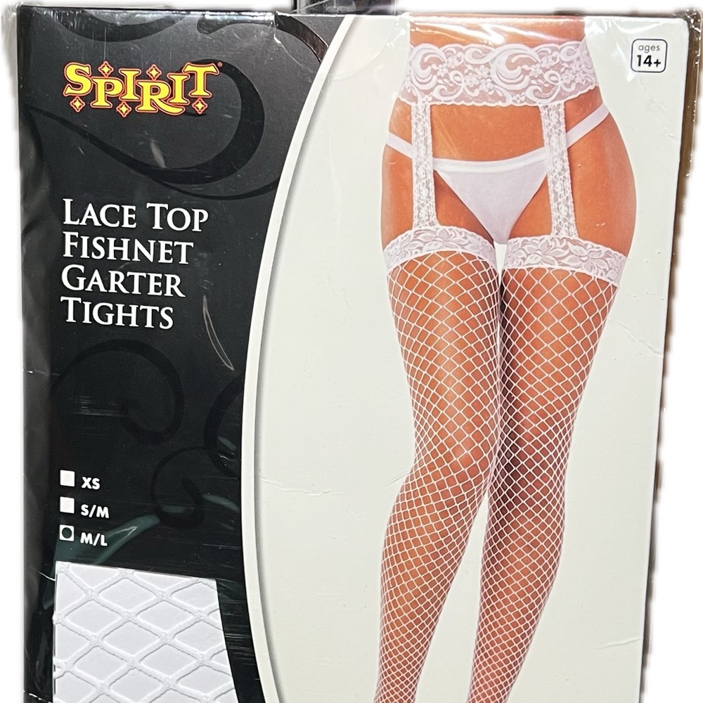 White Lace Fishnet Garter Tights - New in Packaging